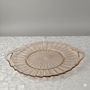 Vintage Jeannette Glass Pink Sierra Handled Sandwich Tray - Rare Art Deco